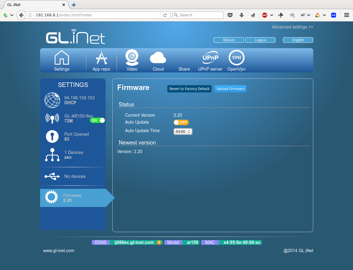 Screenshot GL-Inet upload firmware
